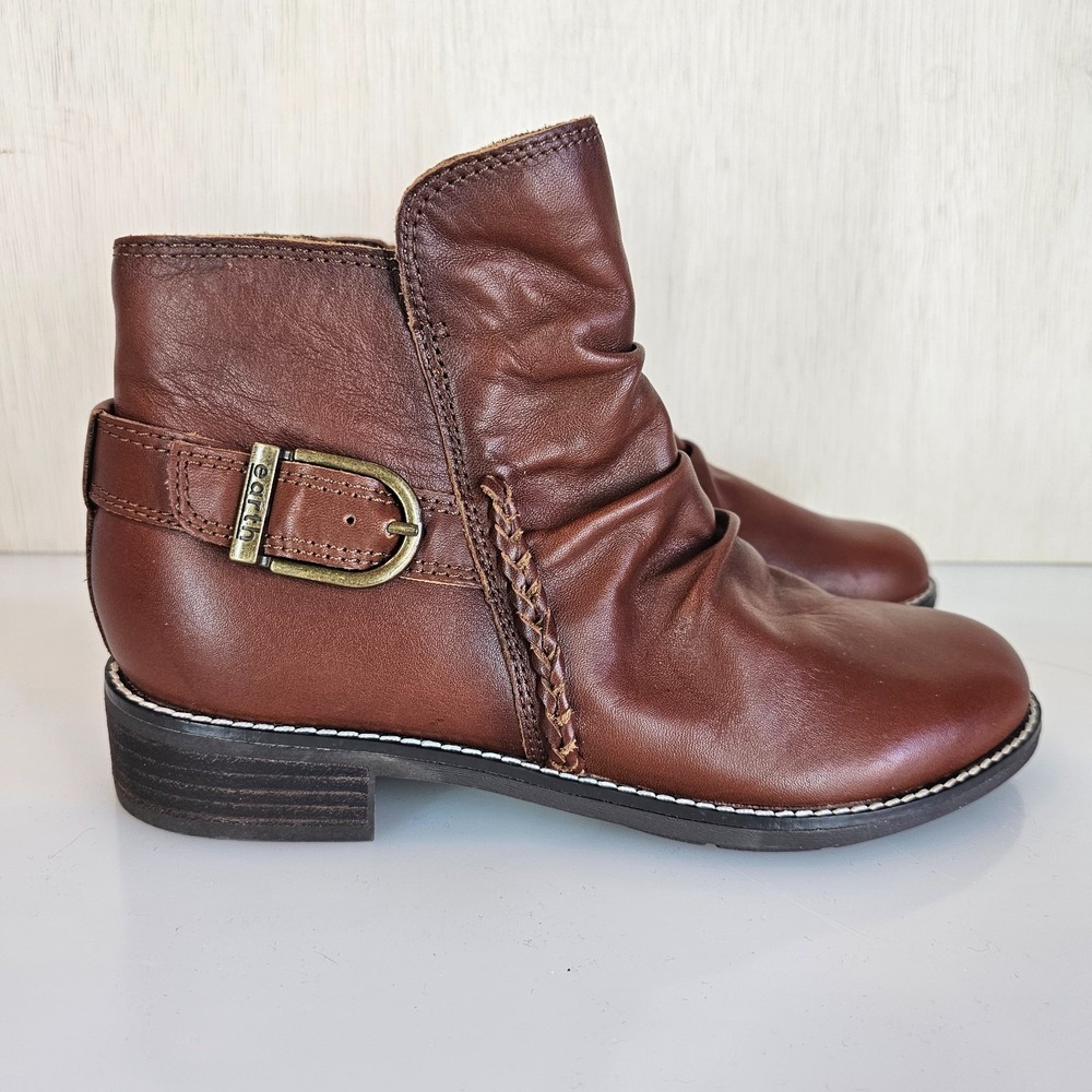 Earth Naira Boots Women's US 7 Dark Natural Leather Round Toe Ankle Booties Brow